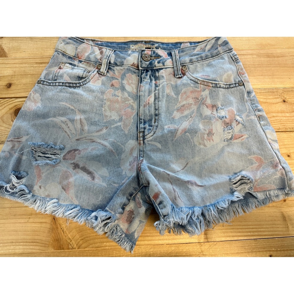 Rewash Floral Print Denim Shorts Distressed Frayed Hem Size 1